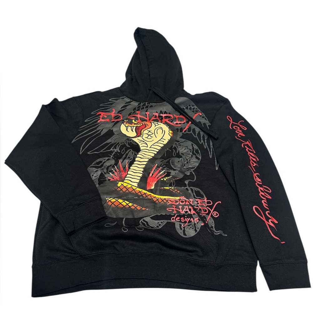 Ed Hardy Cobra/Eagle Pullover Fleece Hoodie Sz Large EHMTJ1300-17 NWT